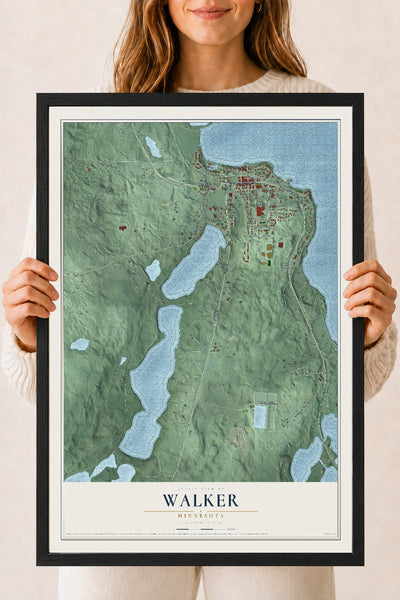 Map of Walker, Minnesota, 18 x 24 inch print in a black wood frame