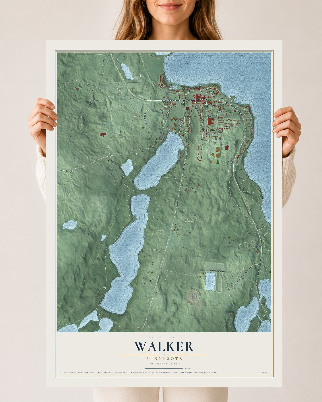 Map of Walker, Minnesota, 24 x 36 inch unframed archival matte print