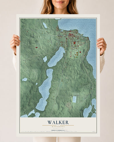 Map of Walker, Minnesota, 24 x 36 inch unframed archival matte print