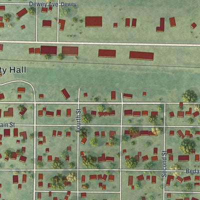 Close-up of the map of Walnut Grove, Minnesota print showing street and building detail