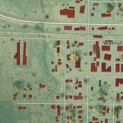 Second close-up of the map of Walnut Grove, Minnesota print showing more streets and buildings