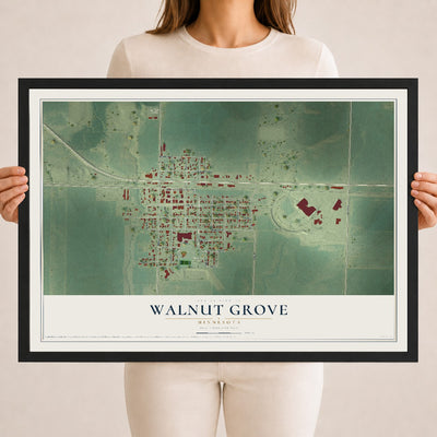 Map of Walnut Grove, Minnesota, 18 x 24 inch print in a black wood frame