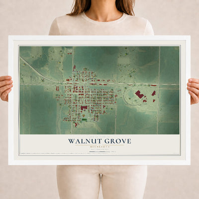 Map of Walnut Grove, Minnesota, 18 x 24 inch print in a white wood frame