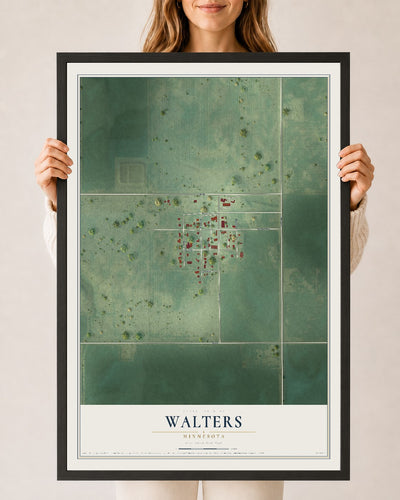 Map of Walters, Minnesota, 24 x 36 inch print in a black wood frame