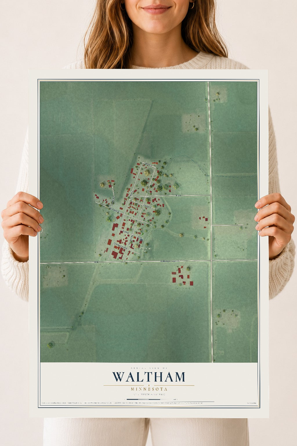 Map of Waltham, Minnesota, 18 x 24 inch unframed archival matte print