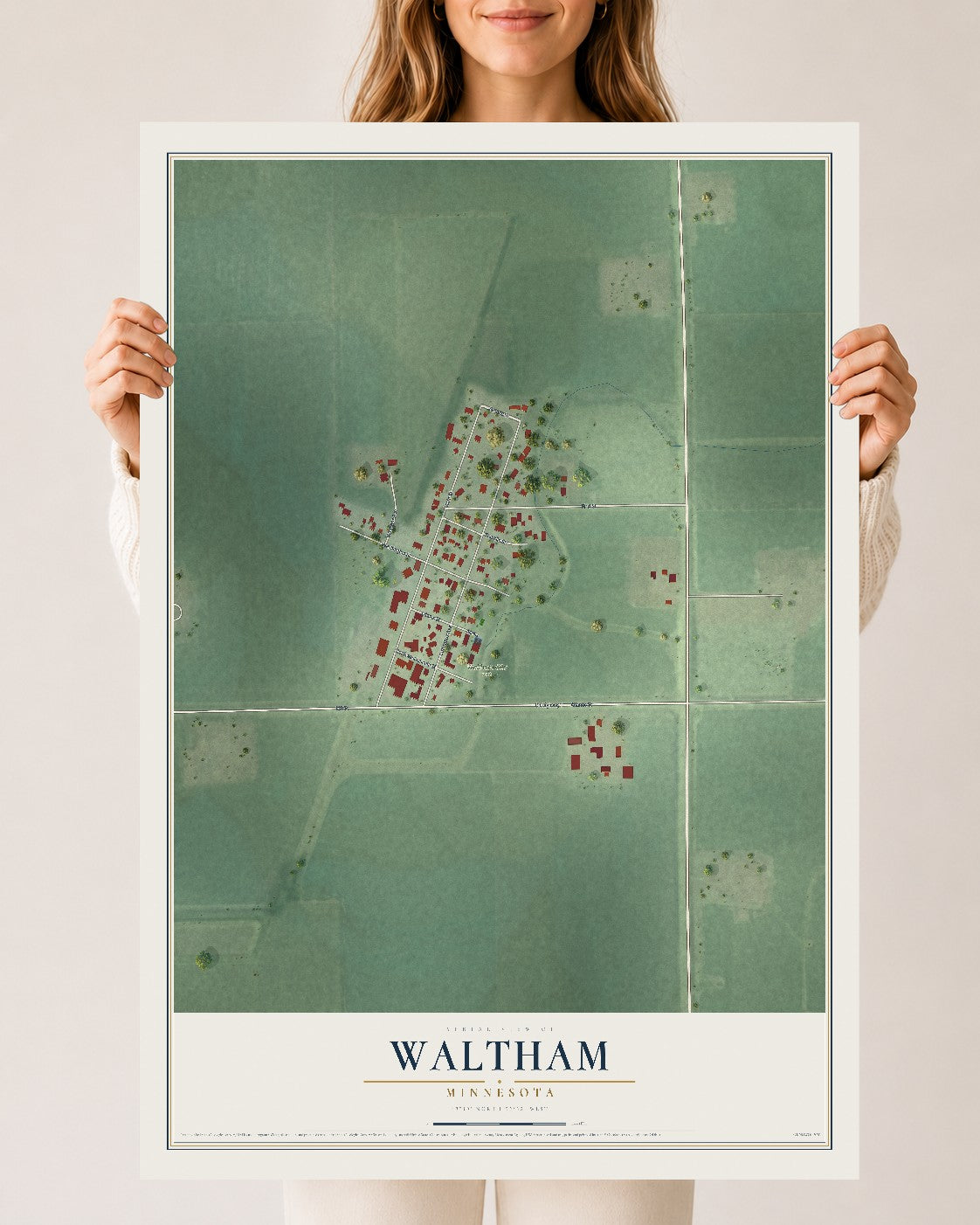 Map of Waltham, Minnesota, 24 x 36 inch unframed archival matte print