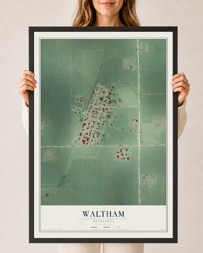 Map of Waltham, Minnesota, 24 x 36 inch print in a black wood frame