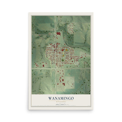 Map of Wanamingo, Minnesota, 12 x 18 inch unframed archival matte print