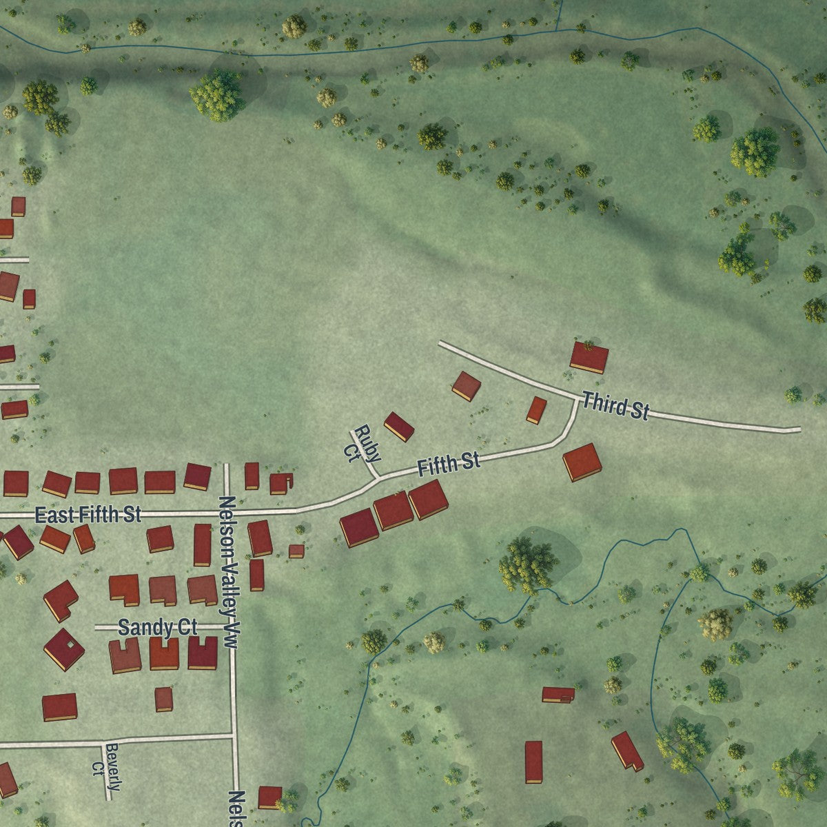 Second close-up of the map of Wanamingo, Minnesota print showing more streets and buildings