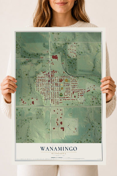 Map of Wanamingo, Minnesota, 18 x 24 inch unframed archival matte print