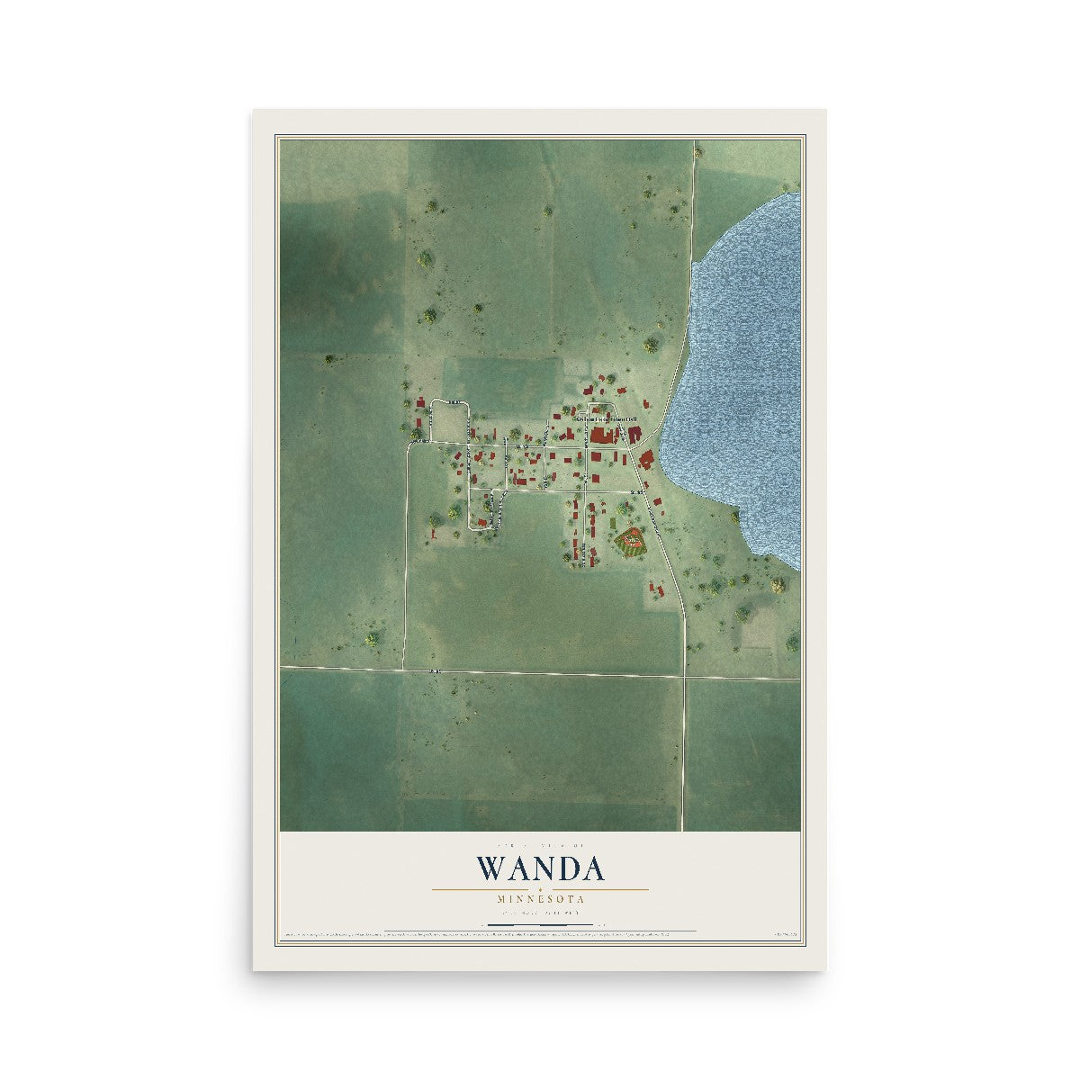 Map of Wanda, Minnesota, 12 x 18 inch unframed archival matte print