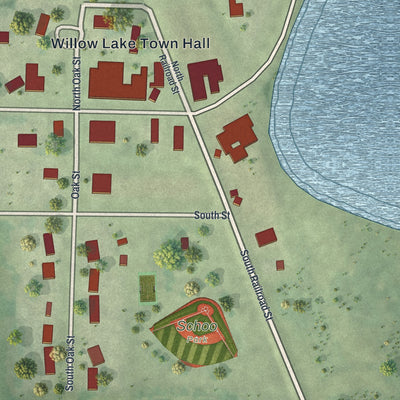 Close-up of the map of Wanda, Minnesota print showing street and building detail