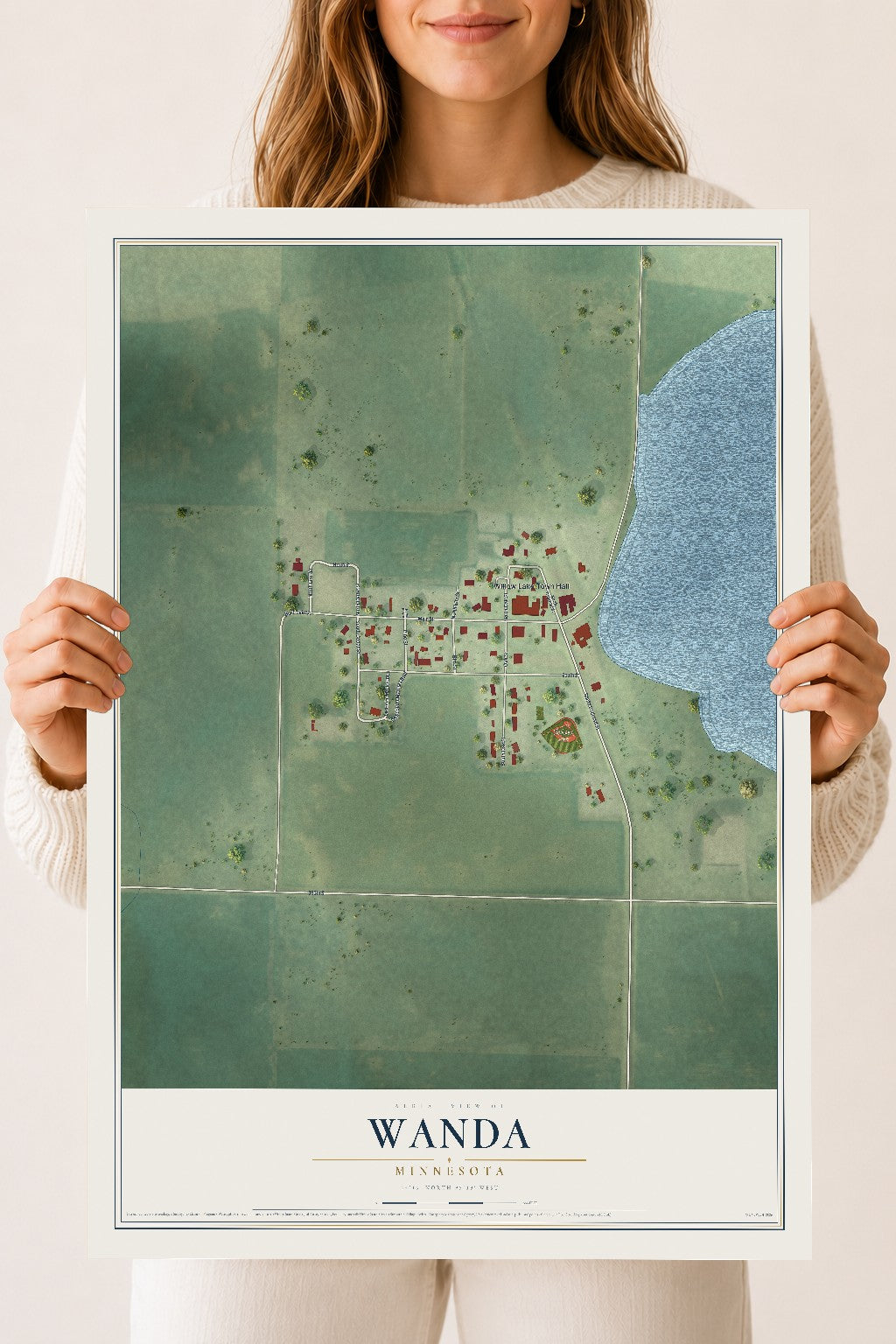 Map of Wanda, Minnesota, 18 x 24 inch unframed archival matte print