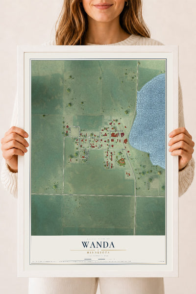 Map of Wanda, Minnesota, 18 x 24 inch print in a white wood frame