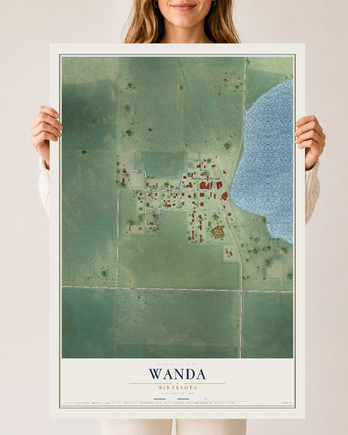 Map of Wanda, Minnesota, 24 x 36 inch unframed archival matte print
