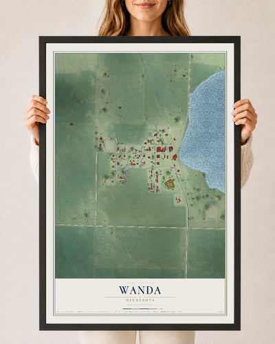 Map of Wanda, Minnesota, 24 x 36 inch print in a black wood frame