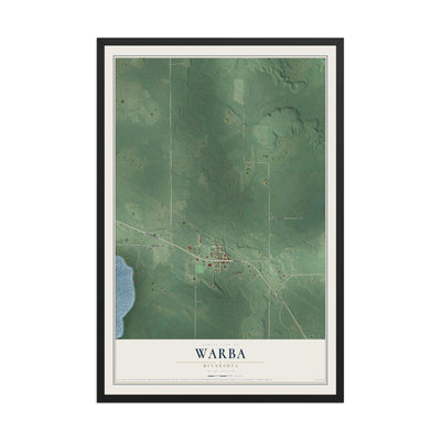 Map of Warba, Minnesota, 12 x 18 inch print in a black wood frame