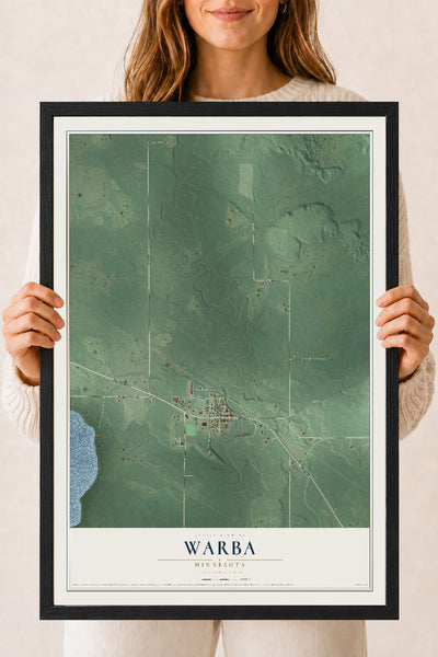 Map of Warba, Minnesota, 18 x 24 inch print in a black wood frame
