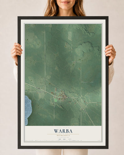 Map of Warba, Minnesota, 24 x 36 inch print in a black wood frame