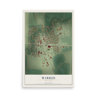 Map of Warren, Minnesota, 12 x 18 inch unframed archival matte print