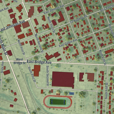 Close-up of the map of Warren, Minnesota print showing street and building detail