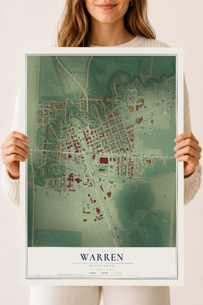 Map of Warren, Minnesota, 18 x 24 inch unframed archival matte print