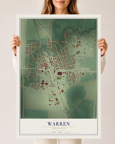 Map of Warren, Minnesota, 24 x 36 inch unframed archival matte print