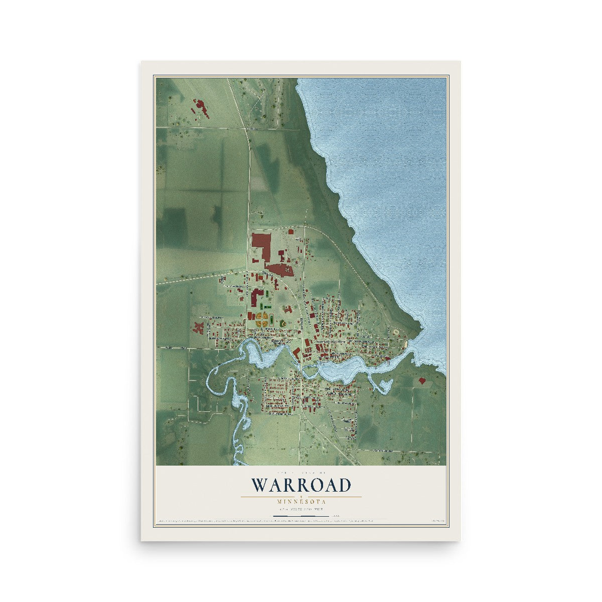 Map of Warroad, Minnesota, 12 x 18 inch unframed archival matte print