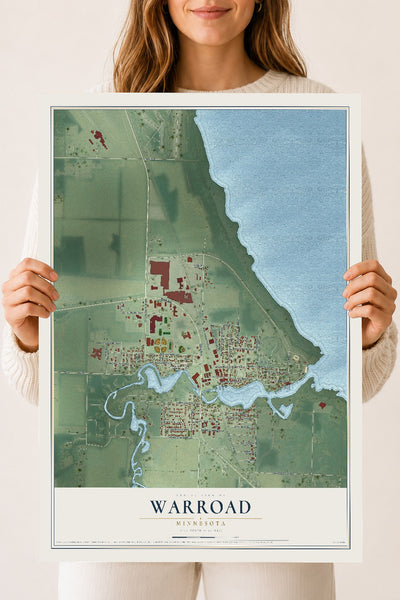 Map of Warroad, Minnesota, 18 x 24 inch unframed archival matte print