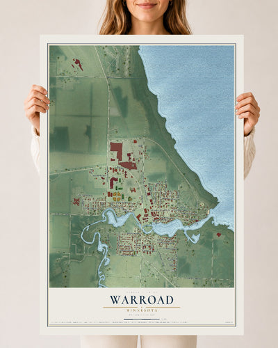 Map of Warroad, Minnesota, 24 x 36 inch unframed archival matte print