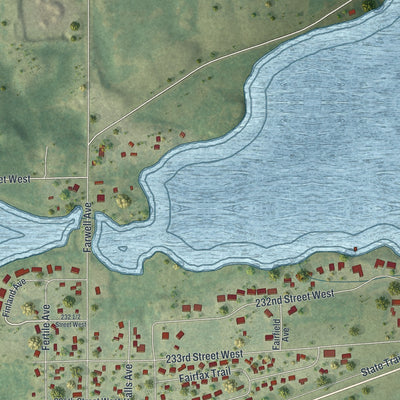 Close-up of the map of Warsaw, Minnesota print showing street and building detail
