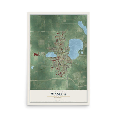 Map of Waseca, Minnesota, 12 x 18 inch unframed archival matte print