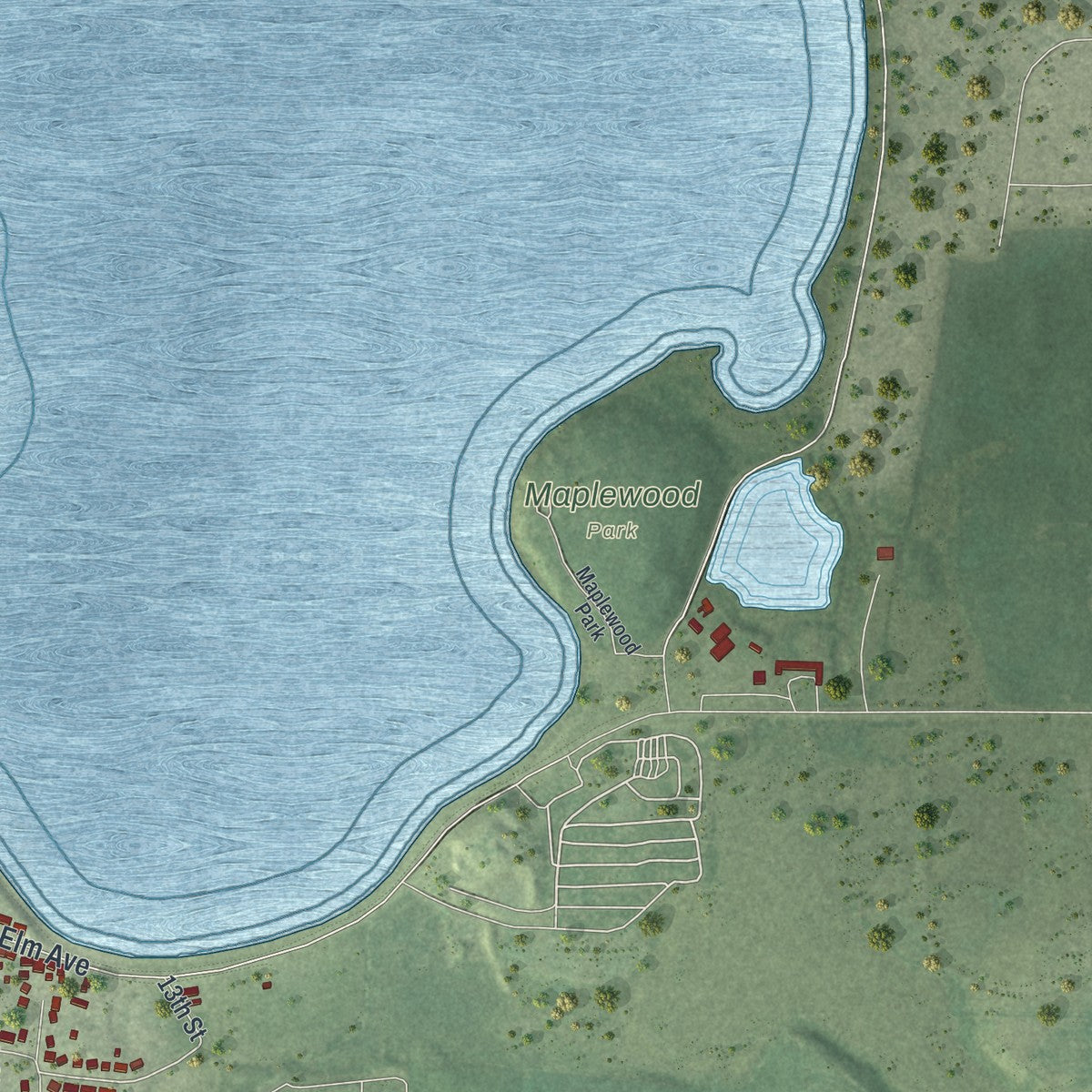 Second close-up of the map of Waseca, Minnesota print showing more streets and buildings