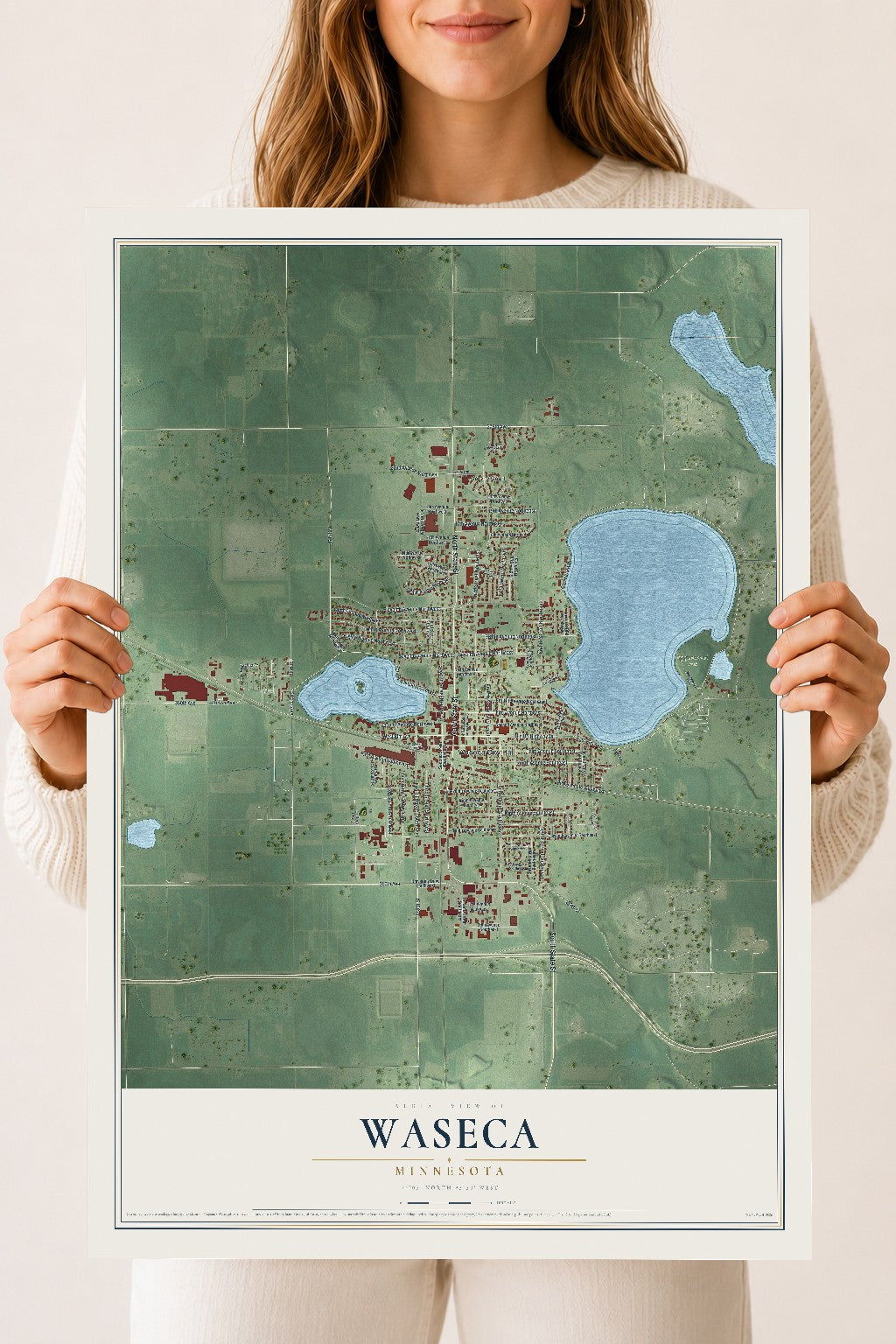 Map of Waseca, Minnesota, 18 x 24 inch unframed archival matte print