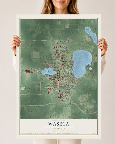 Map of Waseca, Minnesota, 24 x 36 inch unframed archival matte print