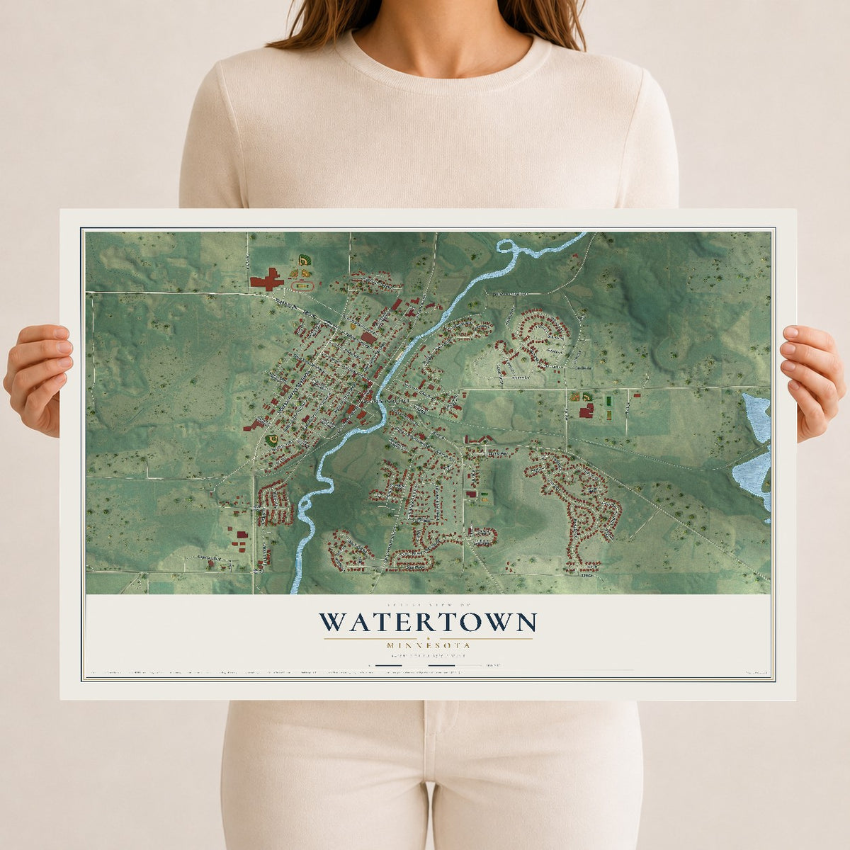 Map of Watertown, Minnesota, 12 x 18 inch unframed archival matte print