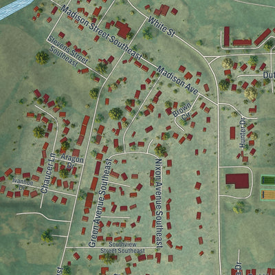 Second close-up of the map of Watertown, Minnesota print showing more streets and buildings