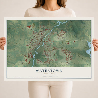 Map of Watertown, Minnesota, 18 x 24 inch unframed archival matte print