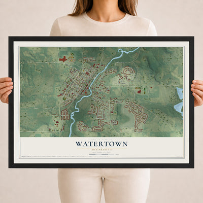 Map of Watertown, Minnesota, 18 x 24 inch print in a black wood frame