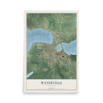 Map of Waterville, Minnesota, 12 x 18 inch unframed archival matte print