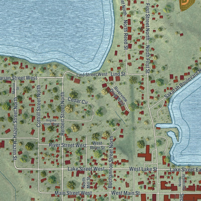 Close-up of the map of Waterville, Minnesota print showing street and building detail