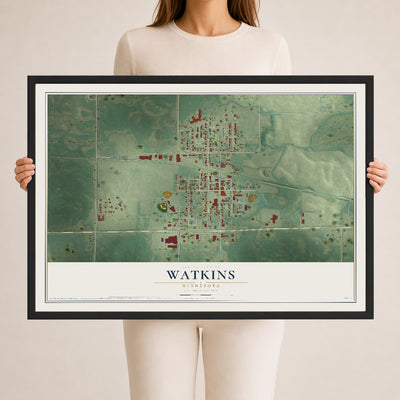 Map of Watkins, Minnesota, 24 x 36 inch print in a black wood frame