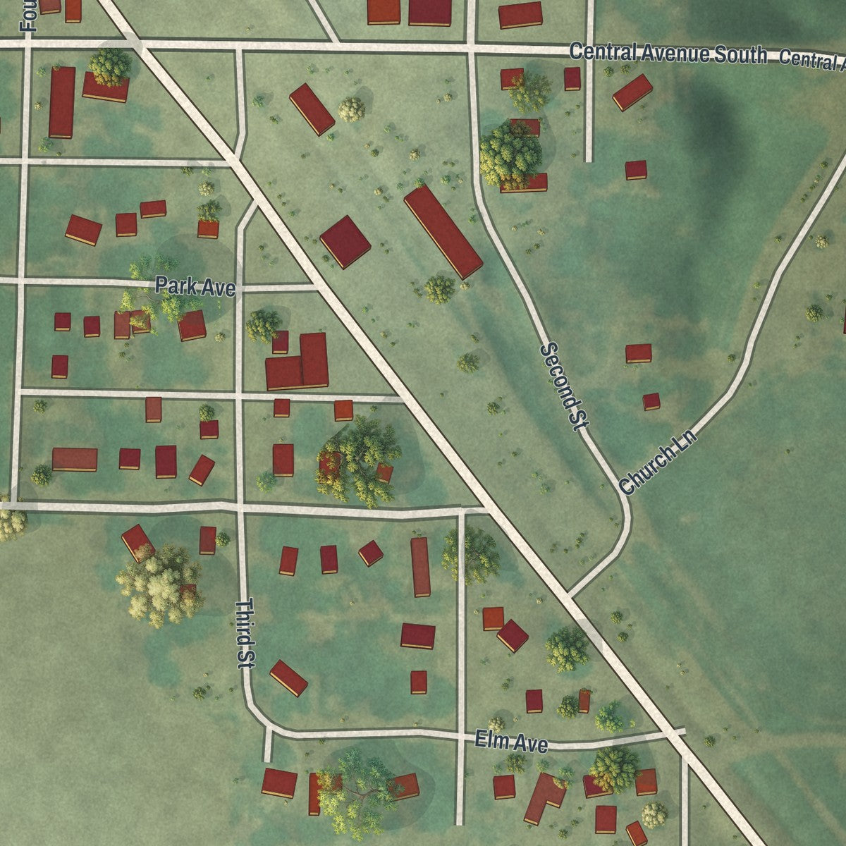 Close-up of the map of Watson, Minnesota print showing street and building detail