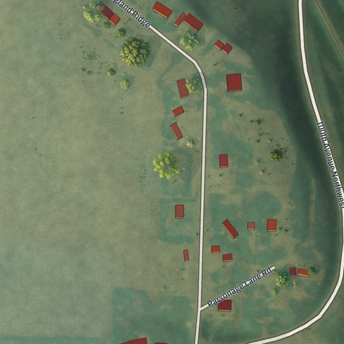 Second close-up of the map of Watson, Minnesota print showing more streets and buildings