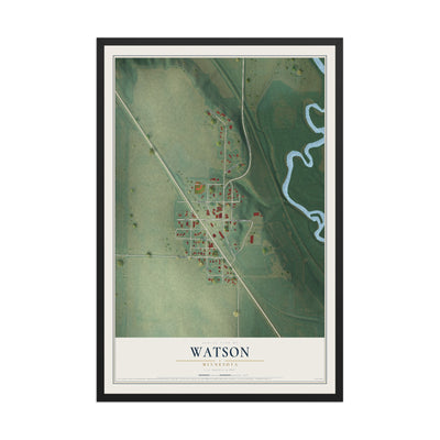 Map of Watson, Minnesota, 12 x 18 inch print in a black wood frame
