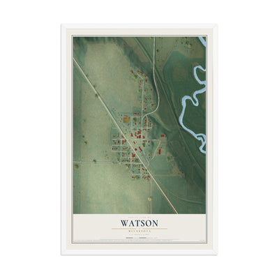 Map of Watson, Minnesota, 12 x 18 inch print in a white wood frame