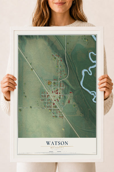Map of Watson, Minnesota, 18 x 24 inch print in a white wood frame