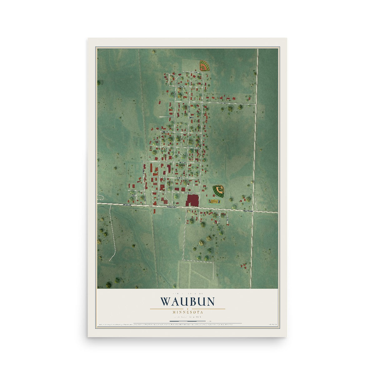Map of Waubun, Minnesota, 12 x 18 inch unframed archival matte print