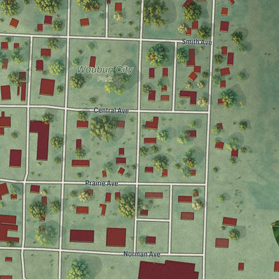 Close-up of the map of Waubun, Minnesota print showing street and building detail