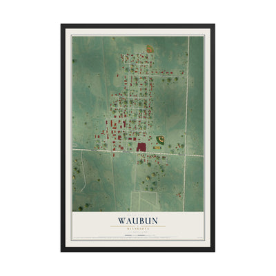 Map of Waubun, Minnesota, 12 x 18 inch print in a black wood frame